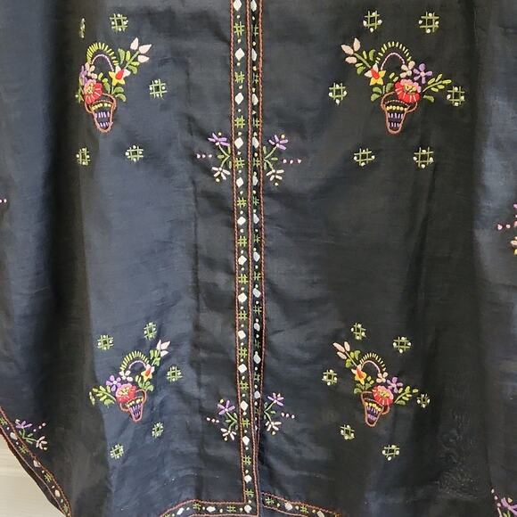 Vintage Peacock Womens Oriental Embroidered Black Button Down Top Size XS Asian - Picture 6 of 11